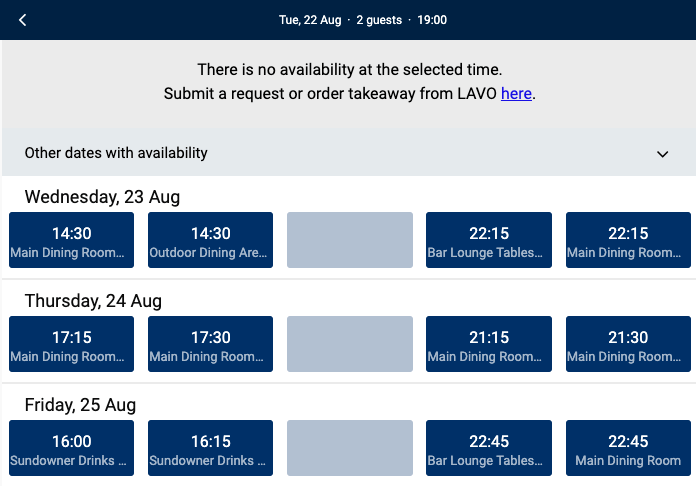 Lavo reservation example