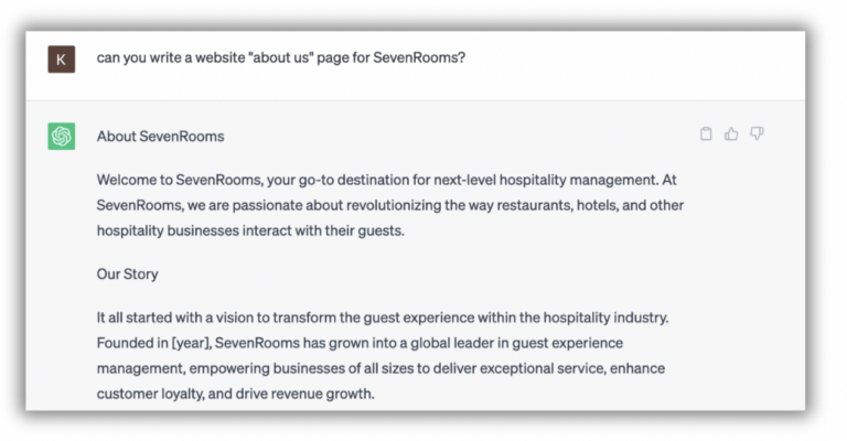 chatgpt for restaurants, website content
