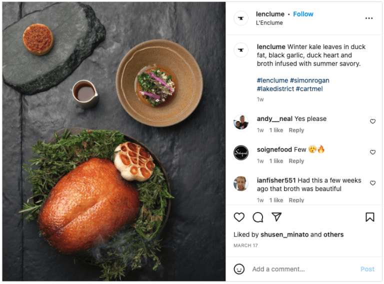 social media booking for restaurants L'enclume